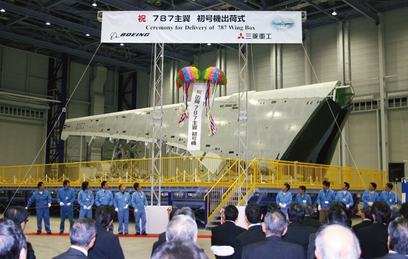 2007 年，在名古屋航空航天系統制造廠舉行了
波音787機型使用首架機翼出廠儀式
